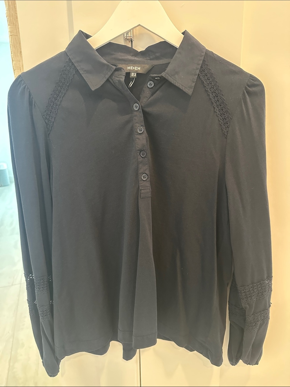 ME+EM Navy Embroidered -Trim Button Front Blouse - size 8